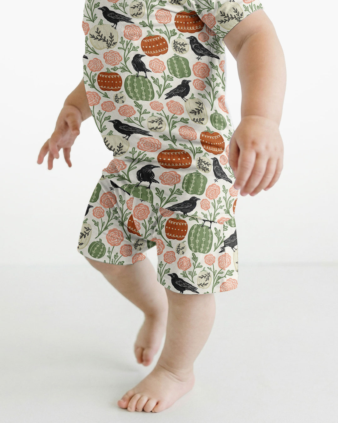 Country Crows with Mums and Pumpkins Bamboo Two Piece Short Sleeve Shorts Pajama Set