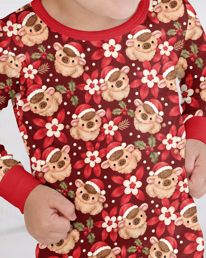 Christmas Highland Cows Bamboo Two Piece Long Sleeve Pajama Set