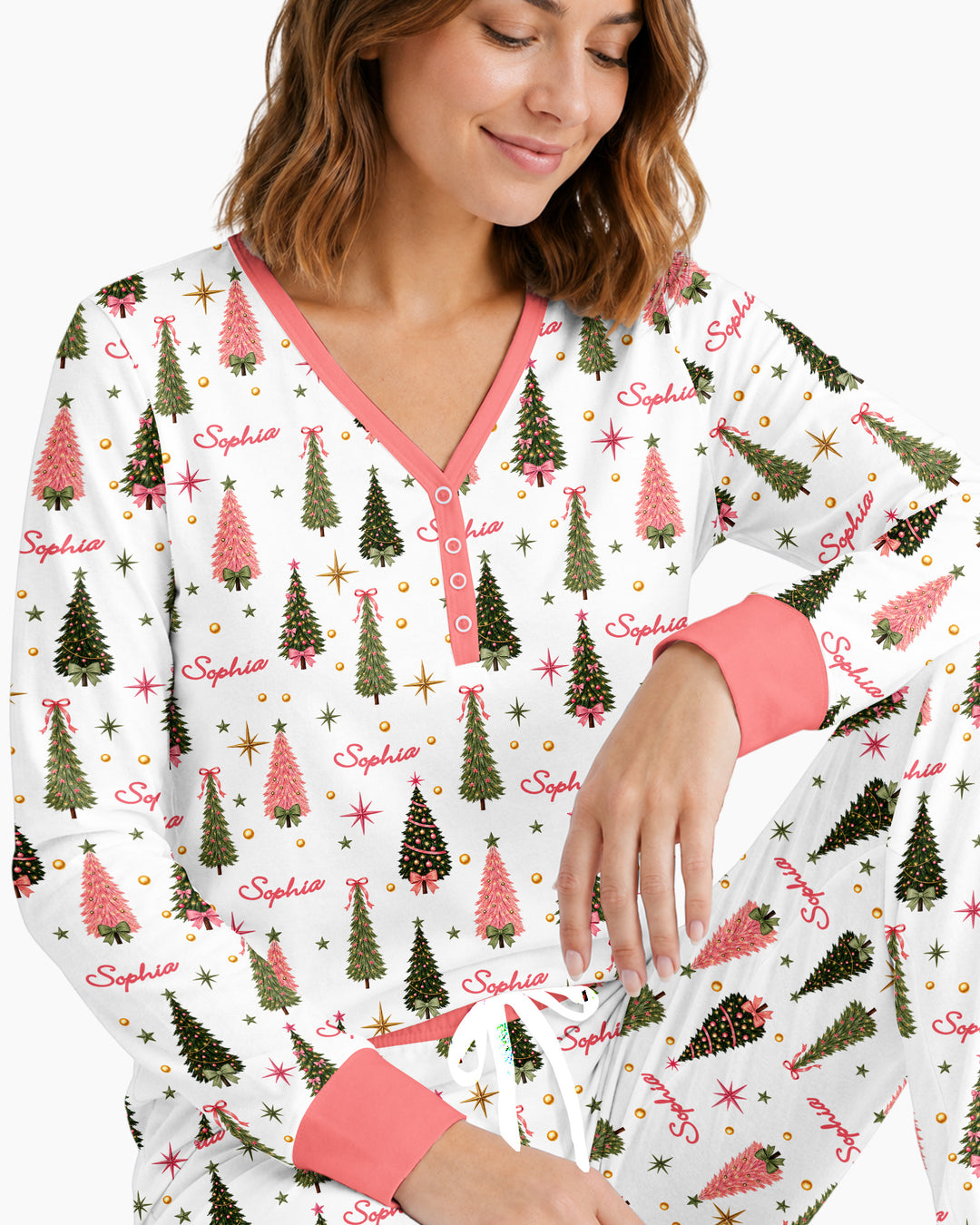 Custom Name Merry Christmas Tree Bamboo Women Pajama Set