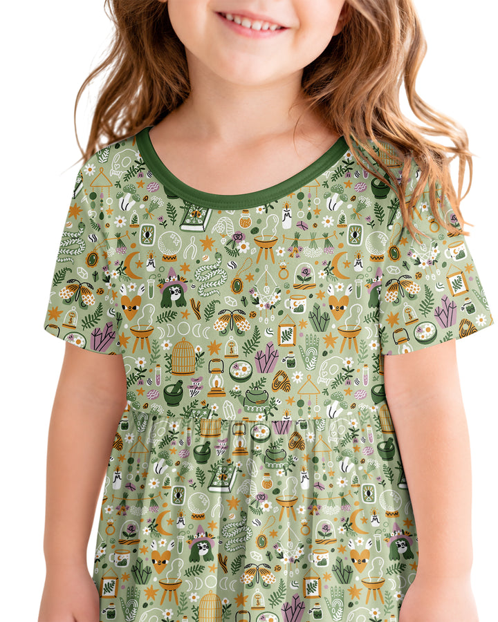 Boho Witchy Celestial Magic Floral Bamboo Twirl Dress