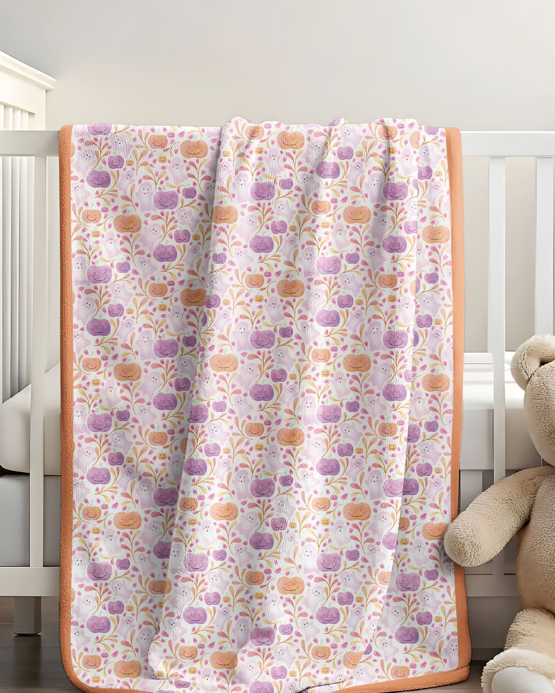 Pastel Pumpkins and Ghosts Bamboo Blanket