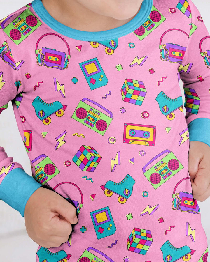 80s Retro Neon Bamboo Two Piece Long Sleeve Pajama Set