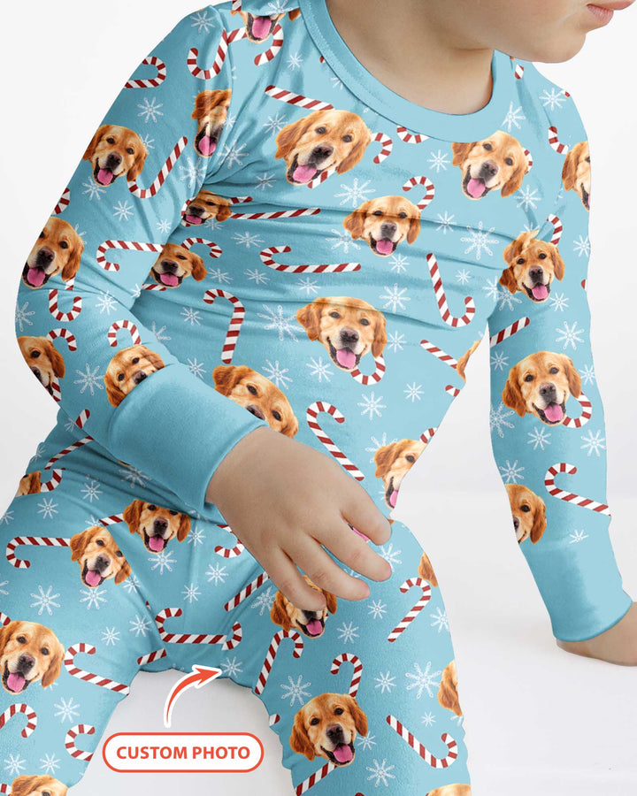 Custom Photo With Christmas Pattern Pajamas Bamboo Two Piece Long Sleeve Pajama Set
