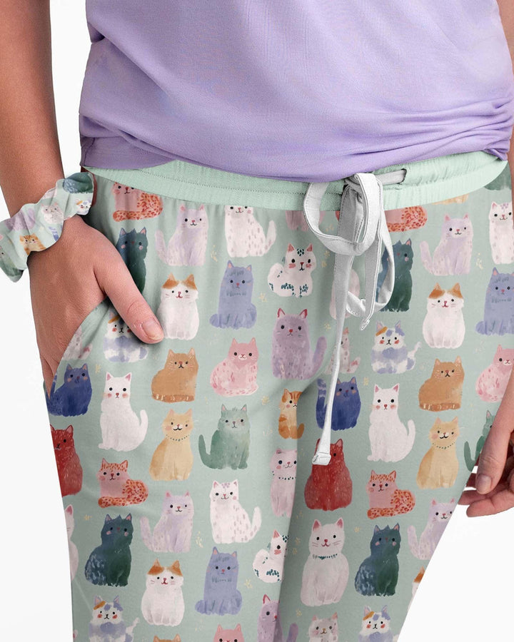 Verzaubertes glückliches Kätzchen-Familien-Partnerlook-Bambus-Damen-Pyjama-Set