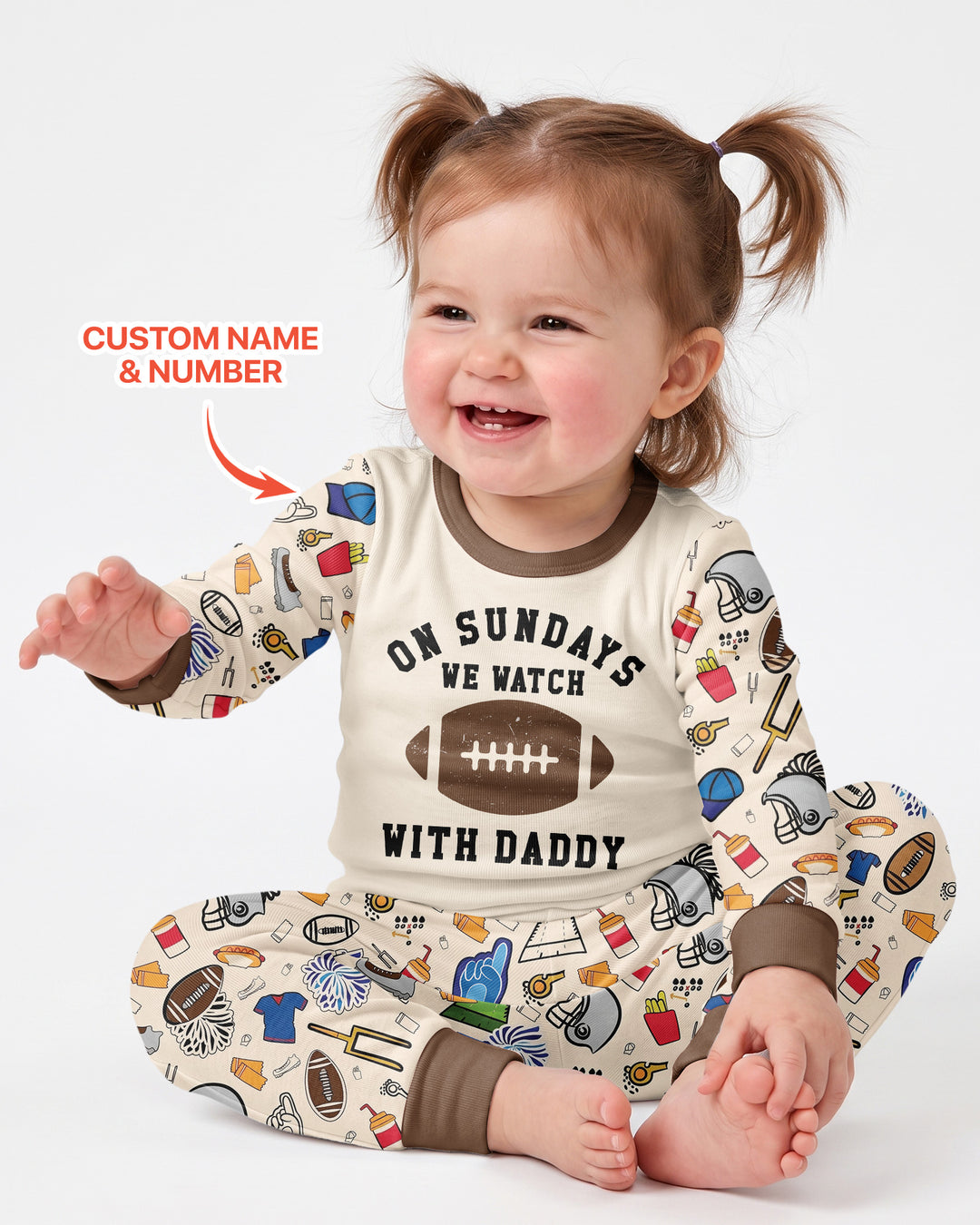 On Sundays We Watch Football With Daddy Family Matching Bamboo Two Piece Long Sleeve Pajama Set