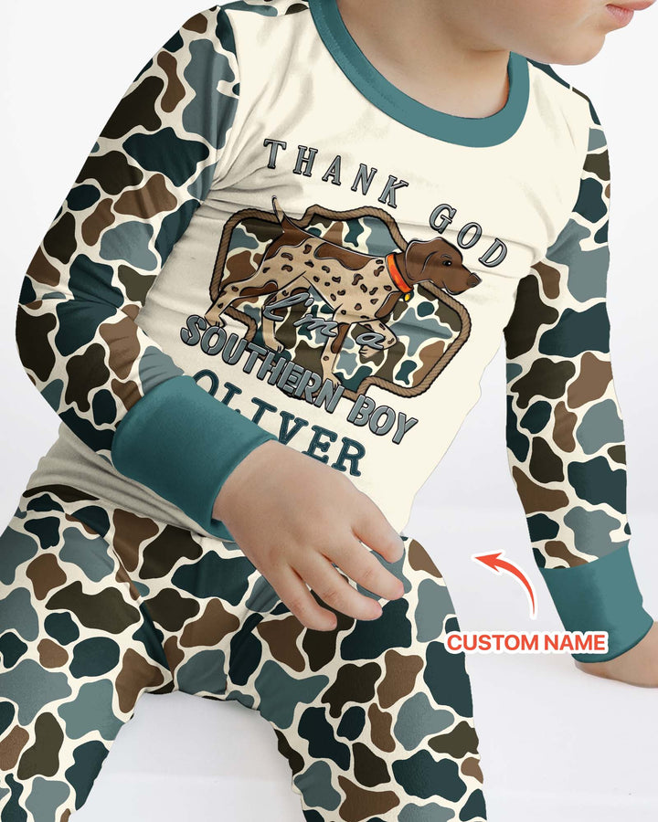 Custom Name Thank God I'm a Southern Bamboo Two Piece Long Sleeve Pajama Set