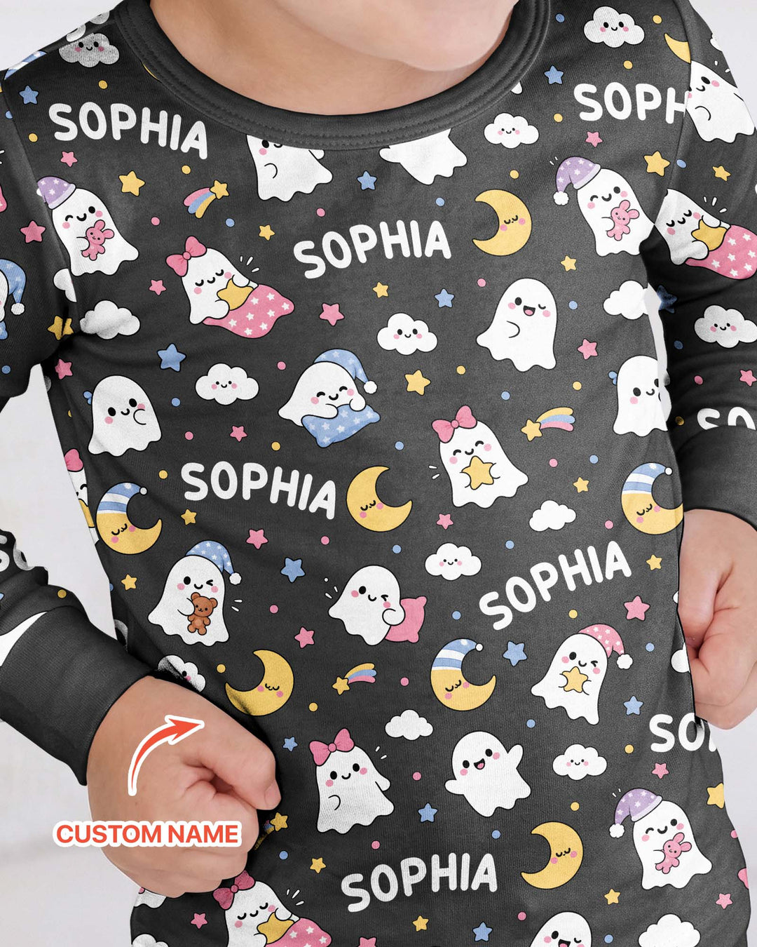 Sweet Dreams Cute Ghost Custom Name Bamboo Two Piece Long Sleeve Pajama Set