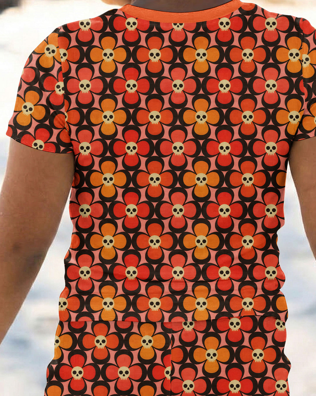 Retro Skull Flower Halloween Bamboo Two Piece Short Sleeve Pajama Set