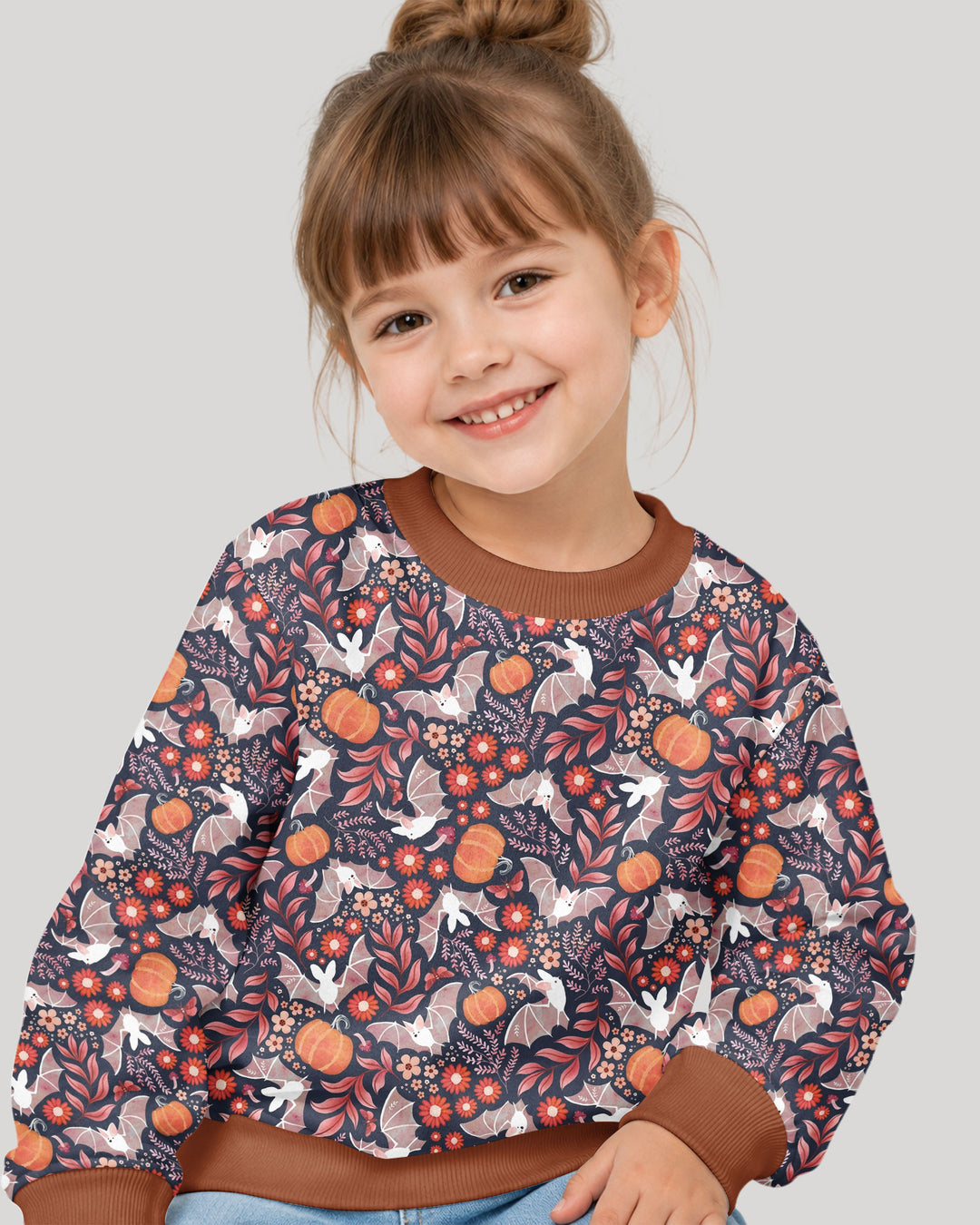 Bat Pumpkin Floral Halloween Bamboo Crewneck Sweatshirt