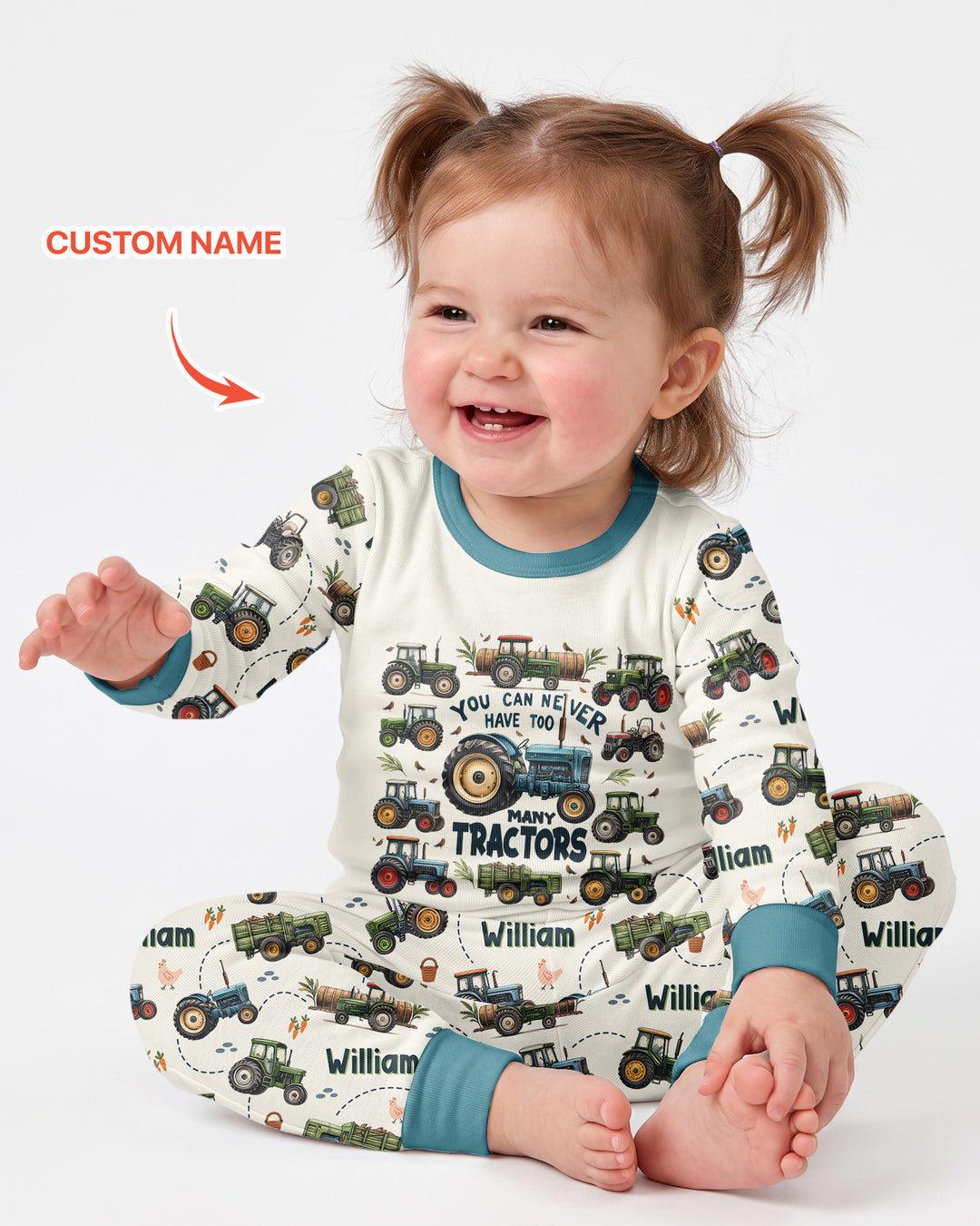 You Can Never Have Too Many Tractors Custom Name Bamboo Two Piece Long Sleeve Pajama Set