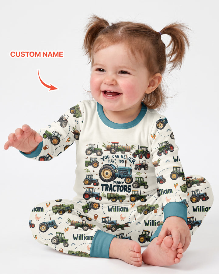 You Can Never Have Too Many Tractors Custom Name Bamboo Two Piece Long Sleeve Pajama Set