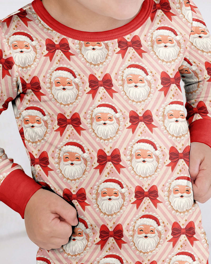 Preppy Coquette Santa Mommy And Me Matching Bamboo Two Piece Long Sleeve Pajama Set