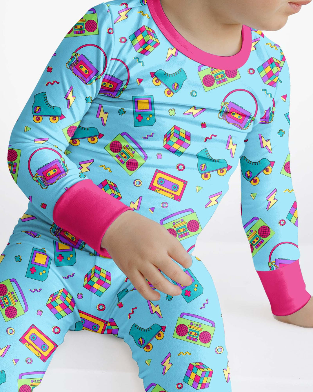 80s Retro Neon Bamboo Two Piece Long Sleeve Pajama Set