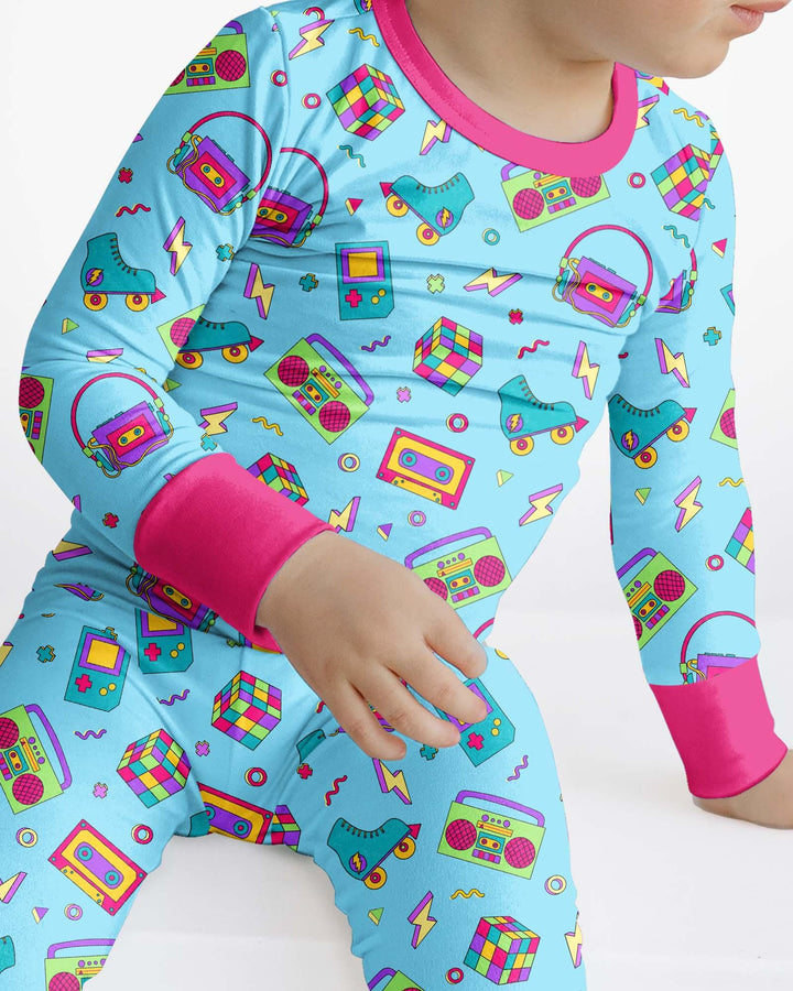 80s Retro Neon Bamboo Two Piece Long Sleeve Pajama Set