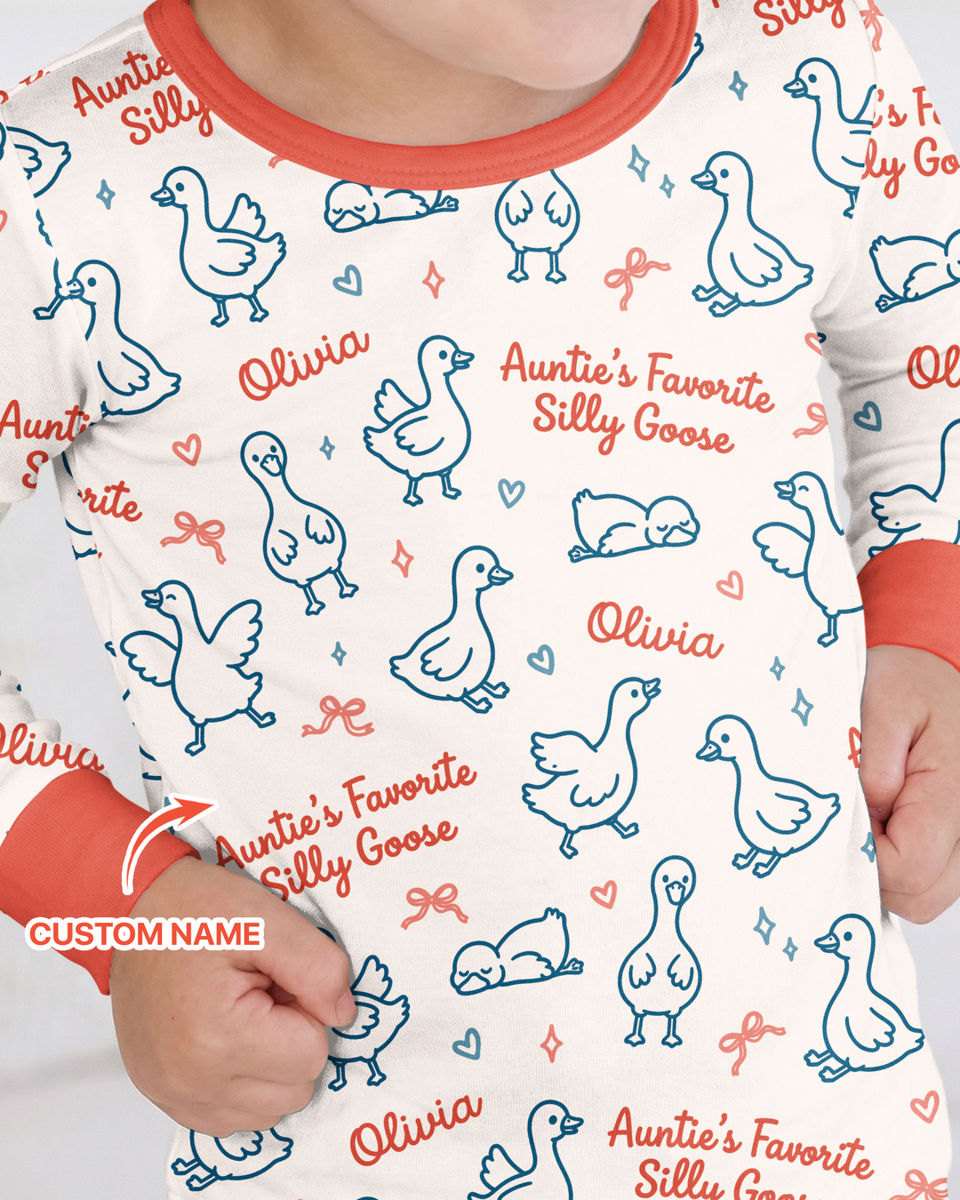 Custom Name Auntie's Favorite Silly Goose Bamboo Two Piece Long Sleeve Pajama Set