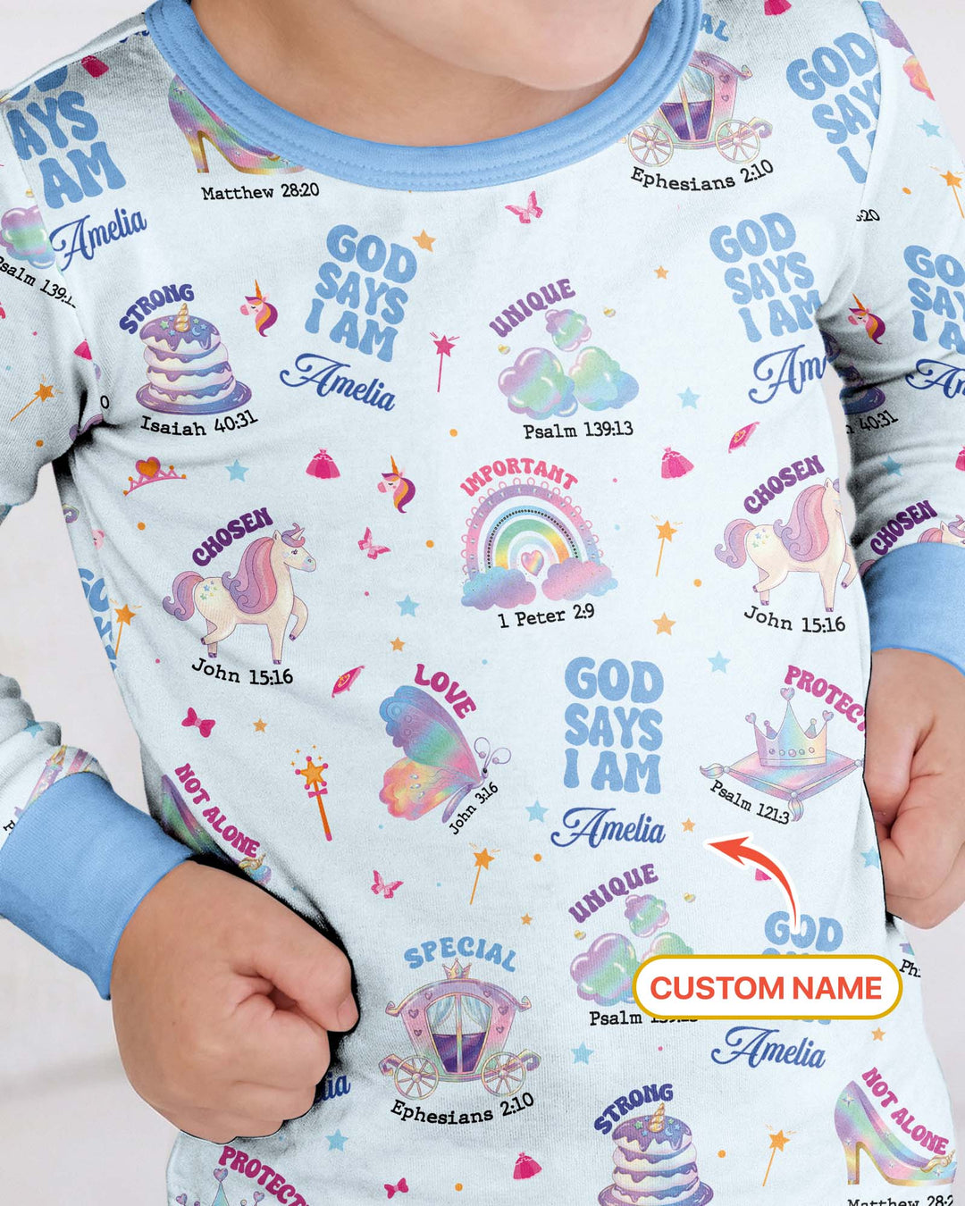 God Says I Am Custom Name - Dreamy Princess Bamboo Two Piece Long Sleeve Pajama Set