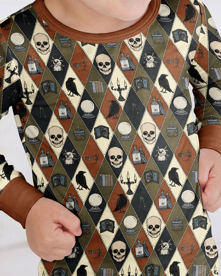 Retro Gothic Halloween Patchwork Bamboo Two Piece Long Sleeve Pajama Set