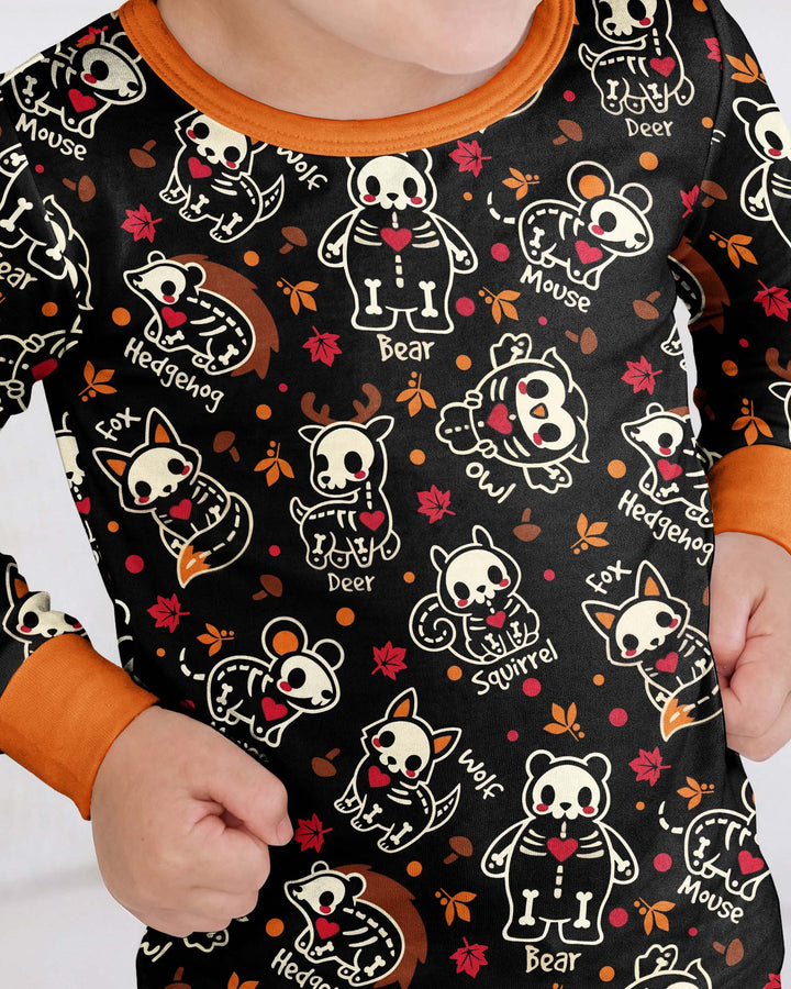 Kawaii Skeleton Woodland Animals Bamboo Two Piece Long Sleeve Pajama Set