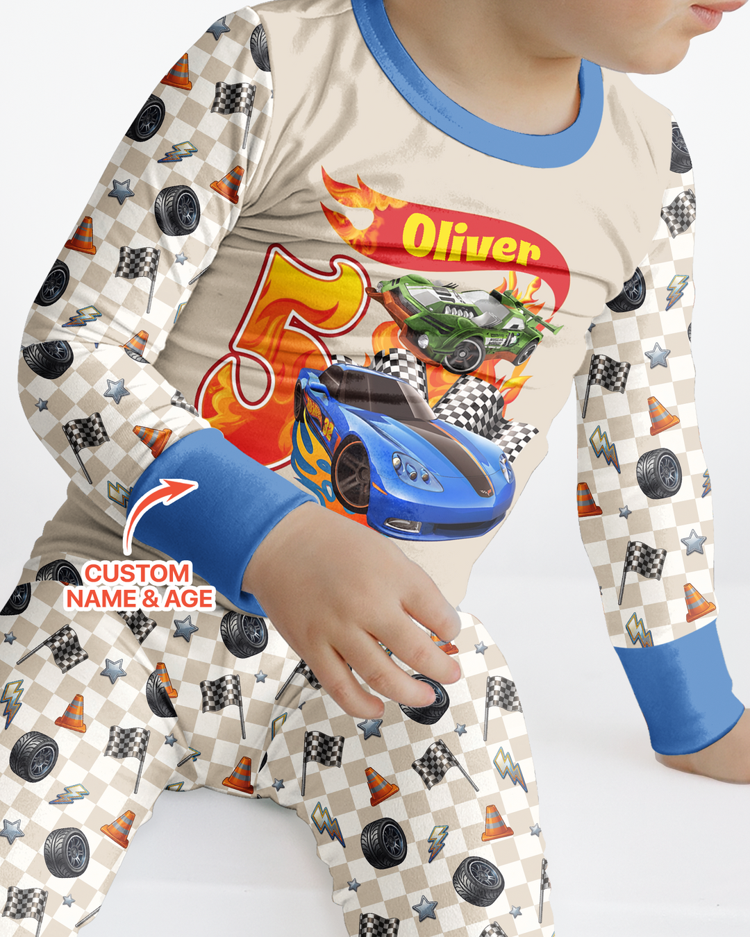 Custom Race Car Bamboo Two Piece Long Sleeve Pajama Set