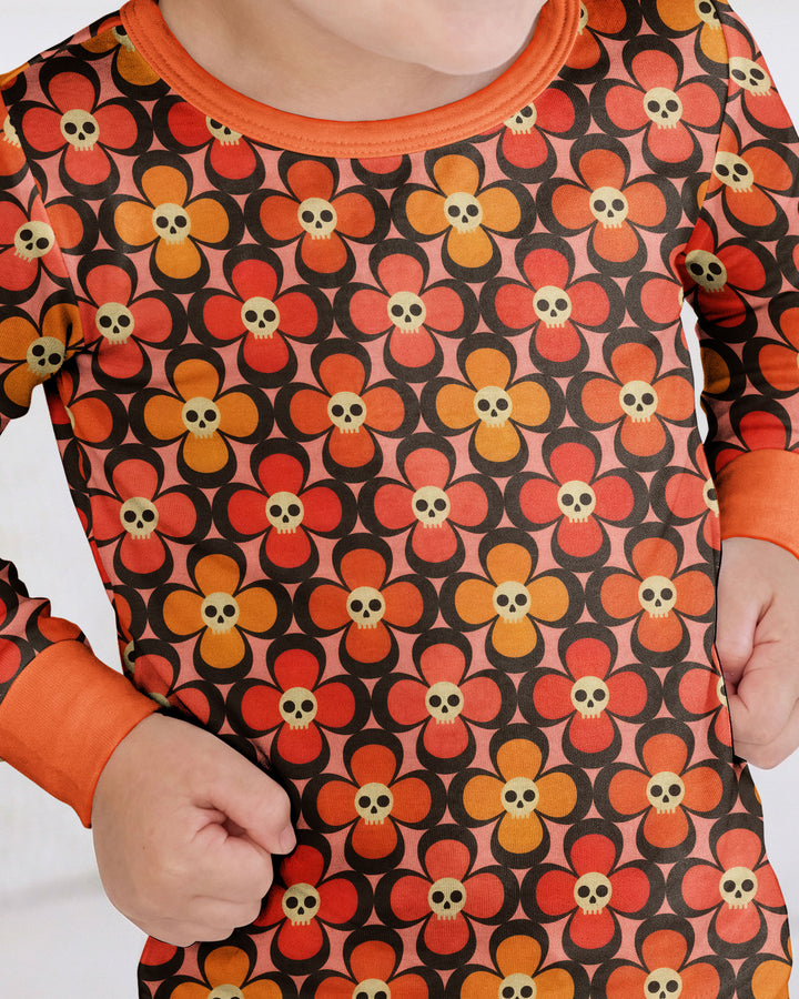 Retro Skull Flower Halloween Bamboo Two Piece Long Sleeve Pajama Set
