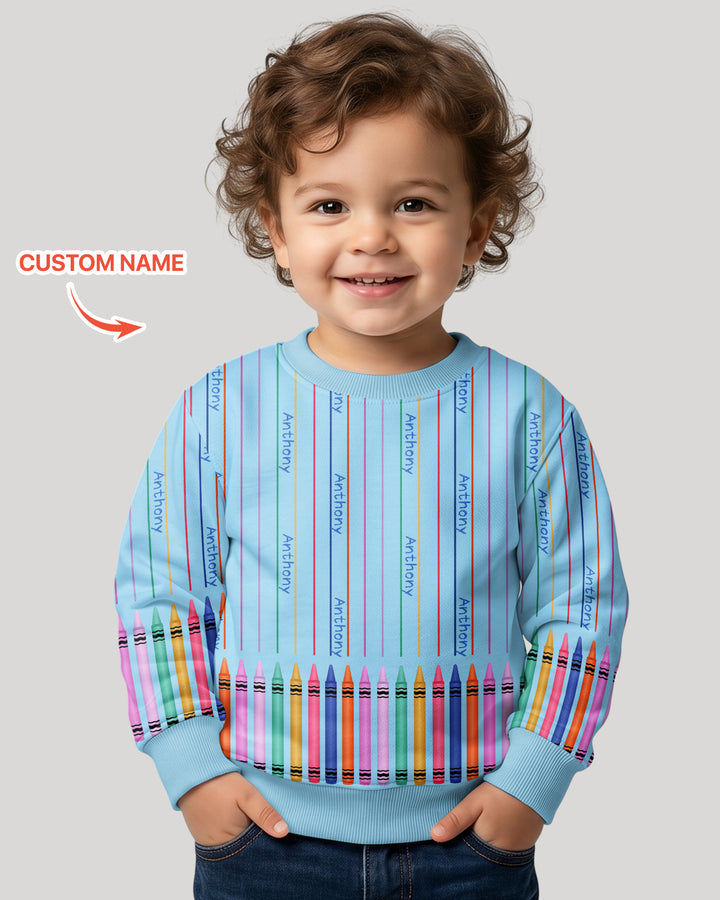 Custom Name Crayon Lines Bamboo Crewneck Sweatshirt