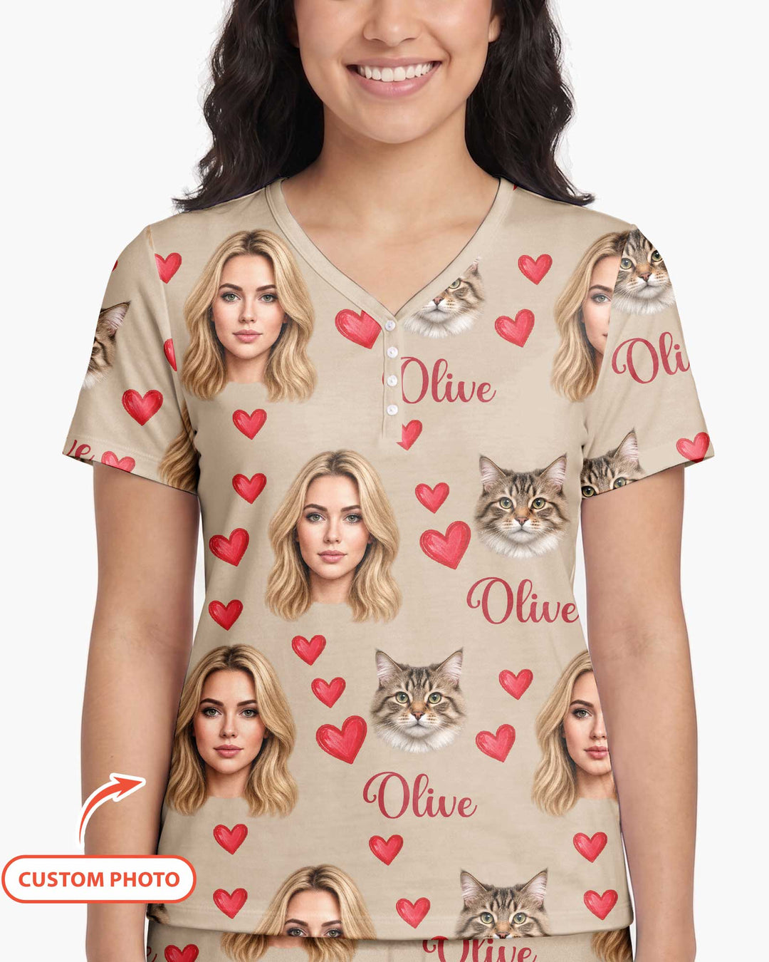 Custom Face Family Matching Bamboo Women Short Sleeve Short Pajama Set