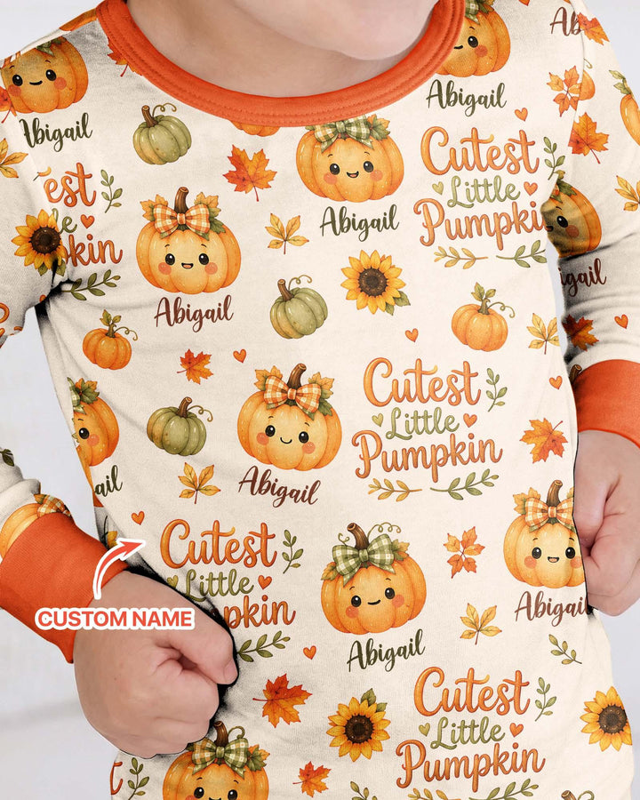 Custom Name Cutest Little Pumpkin Bamboo Two Piece Long Sleeve Pajama Set