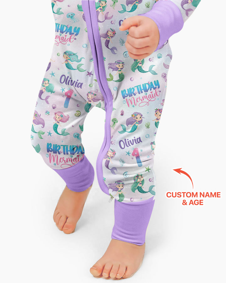 Custom Name and Age Birthday Mermaid Bamboo Convertible Zippy