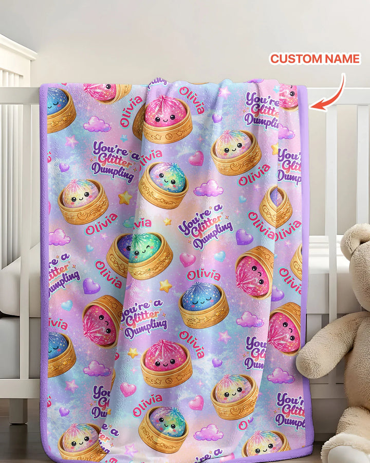Custom Name You're A Glitter Dumpling Bamboo Blanket