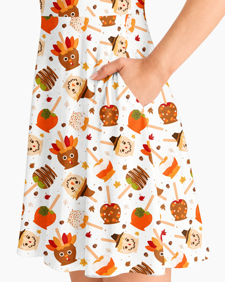Fall Caramel Apple Family Matching Bamboo Women’s Short Sleeve Twirl Dress
