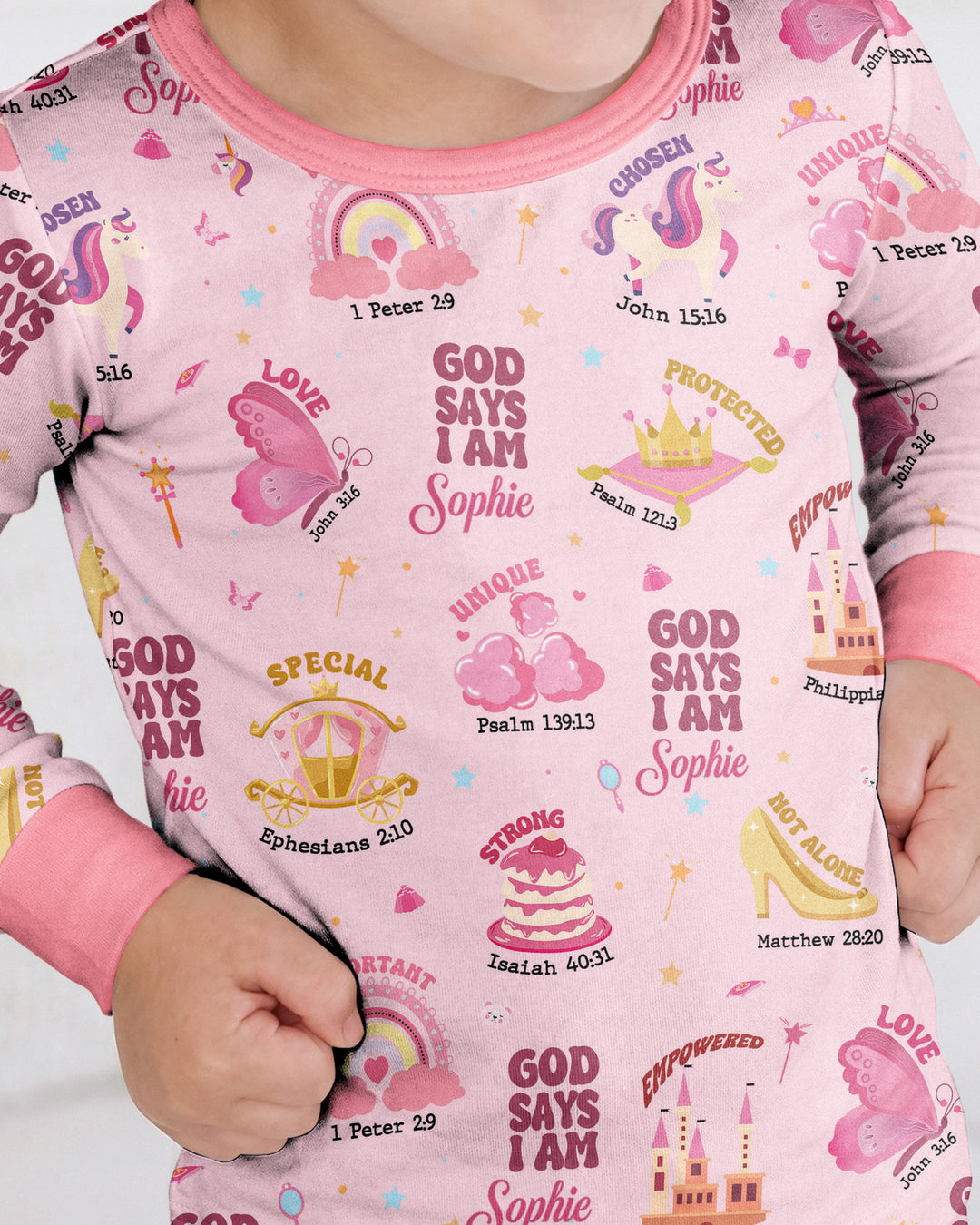 God Says I Am Custom Name - Dreamy Princess Bamboo Two Piece Long Sleeve Pajama Set