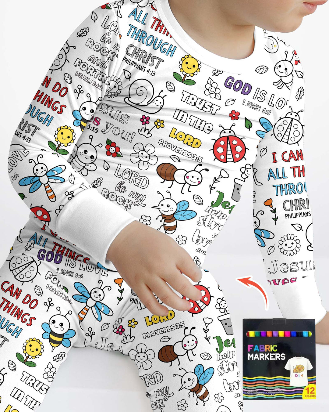 Joyful Garden Bible Verse Colorable Bamboo Two Piece Long Sleeve Pajama Set