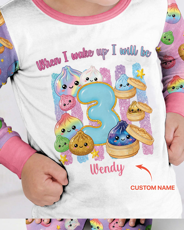 Personalized When I Wake Up I Will Be Birthday Dumplings Bamboo Two Piece Long Sleeve Pajama Set