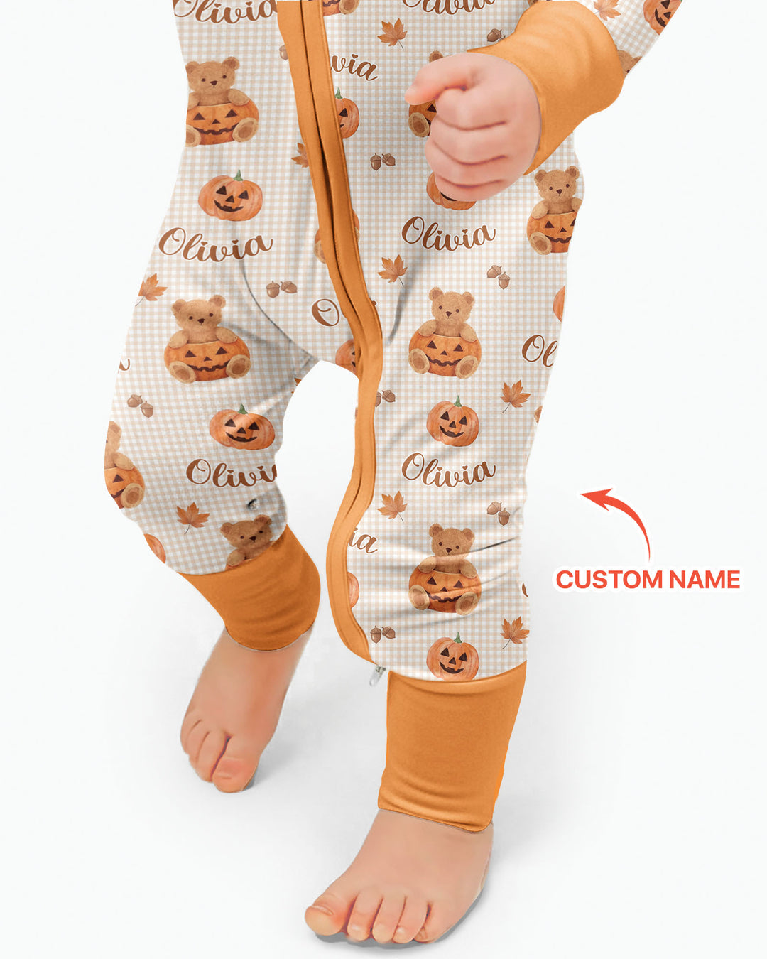 Custom Name Pumpkin Teddy Bamboo Convertible Zippy