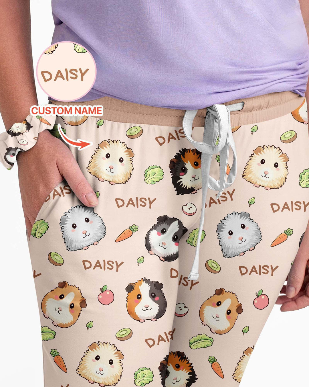 Individueller Name Süße Meerschweinchen Bambus Pyjama-Set für Damen
