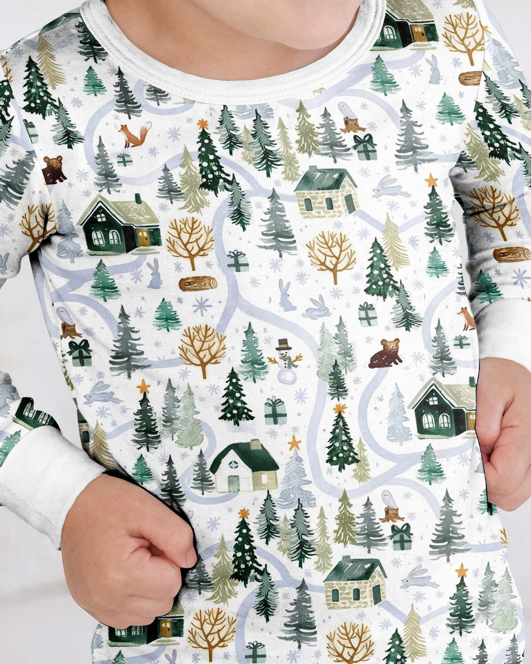 Winter Woodland Village Bamboo Two Piece Long Sleeve Pajama Set