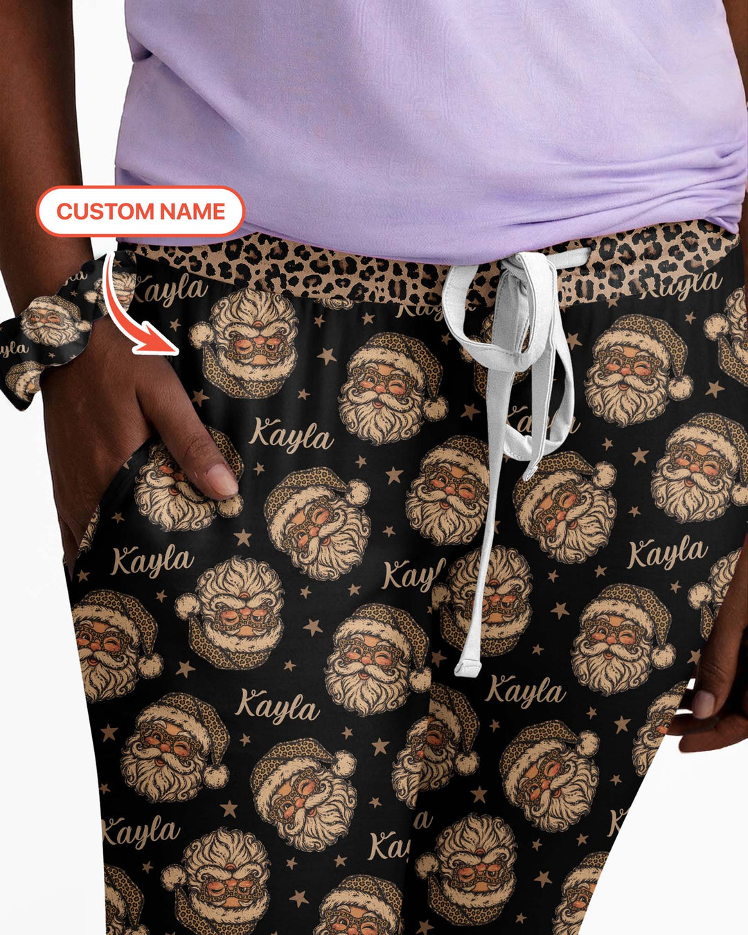 Custom Name Vintage Leopard Santa Bamboo Women Pajama Set