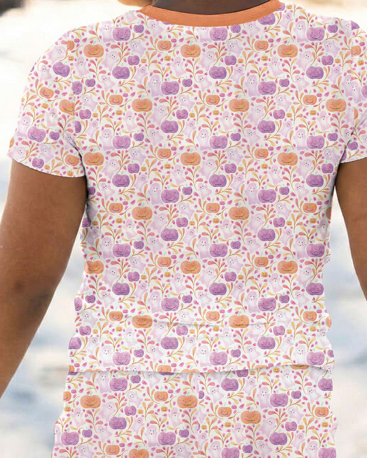 Pastel Pumpkins and Ghosts Bamboo Two Piece Short Sleeve Pajama Set