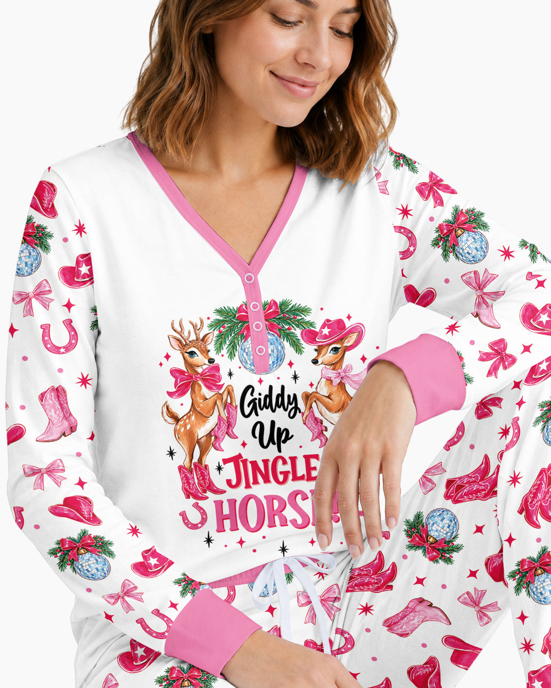 Western Christmas Giddy-up Jingle Horse Bamboo Women Pajama Set