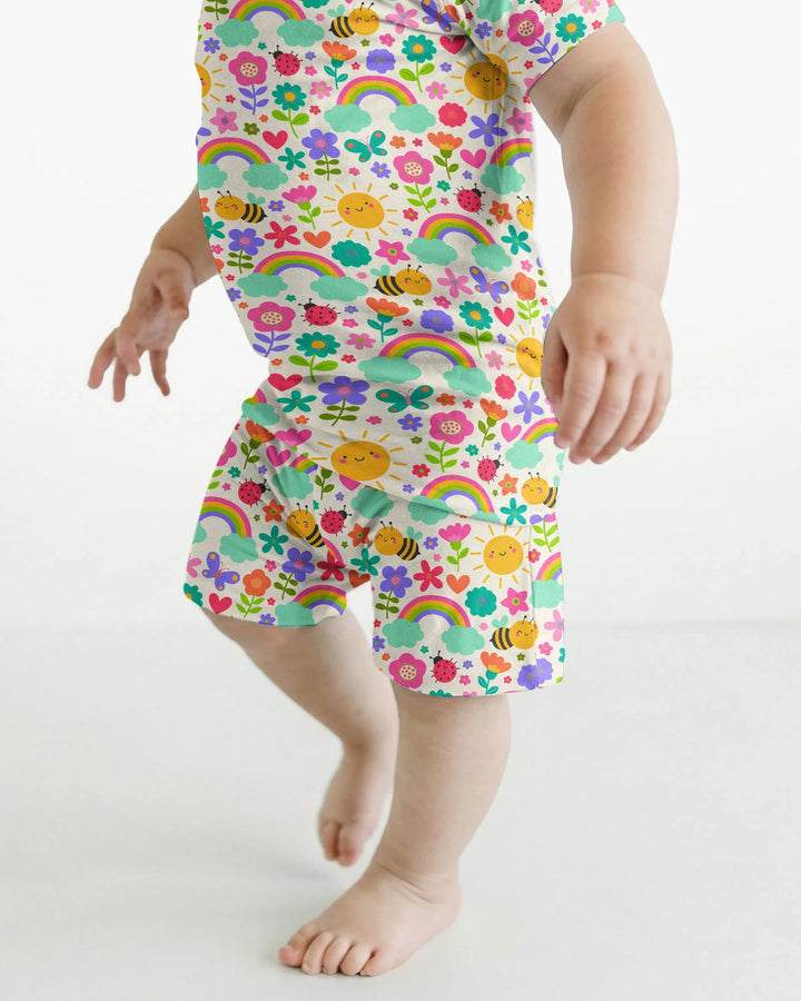 Sommer-Sonnenschein Bambus Zweiteiler Kurzarm Shorts Pyjama-Set