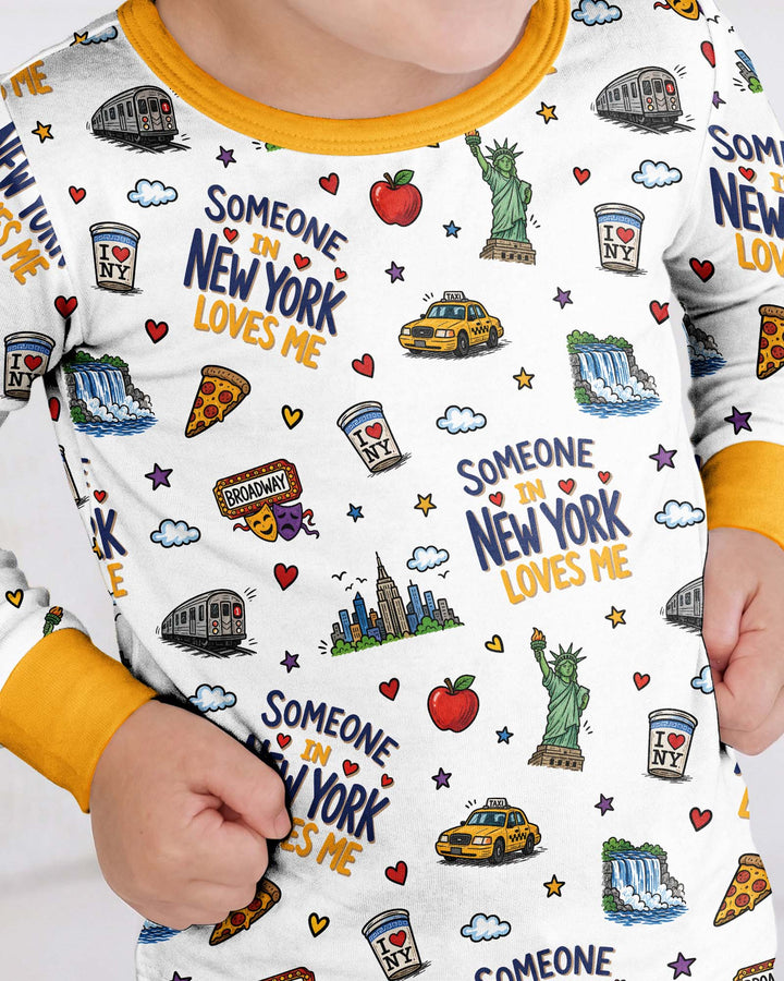 Someone in New York Loves Me Bamboo Two Piece Long Sleeve Pajama Set (P)