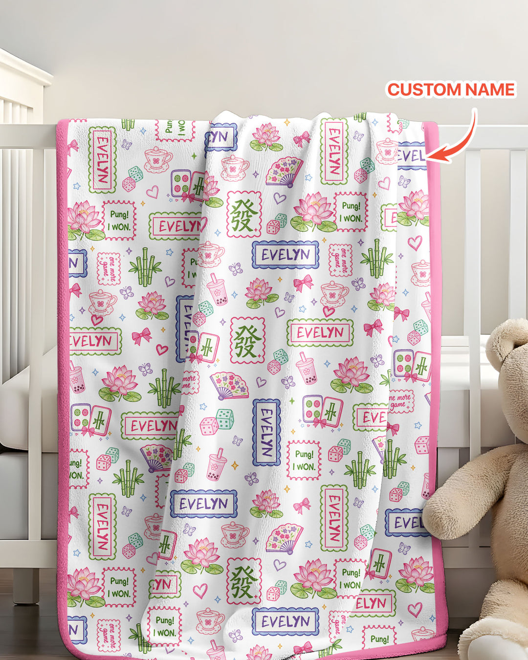 Personalized Preppy Mahjong  Bamboo Blanket
