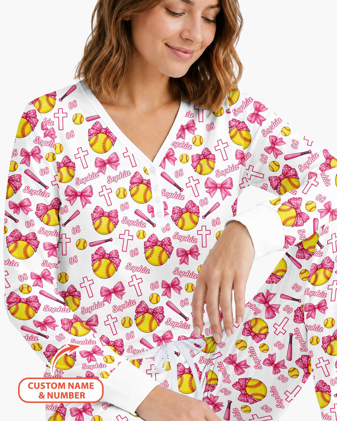 Custom Name Softball Cuties Bamboo Women Pajama Set