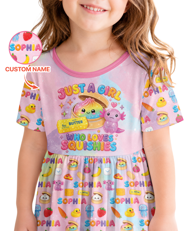 Just A Girl Who Loves Squishy Custom Name Bamboo Twirl Dress