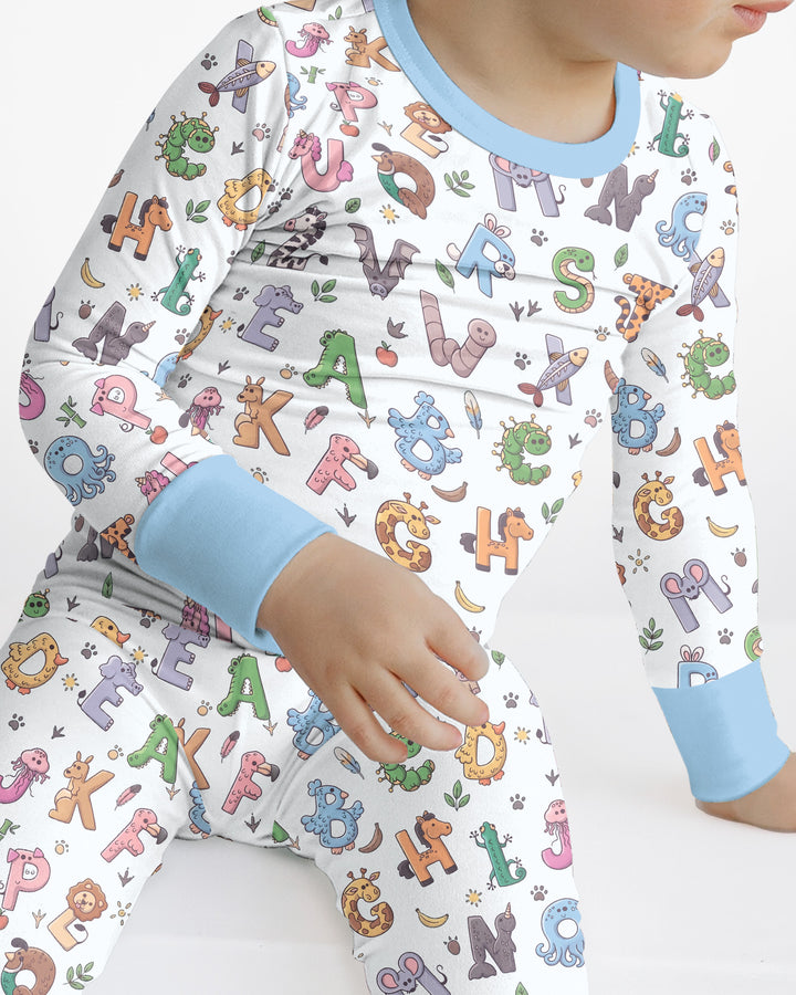 Animals Alphabet Bamboo Two Piece Long Sleeve Pajama Set