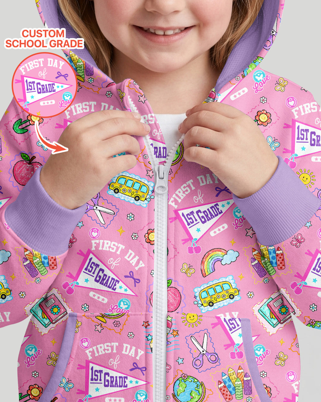 Custom Grade Girls School First Day Bamboo Zip Hoodie