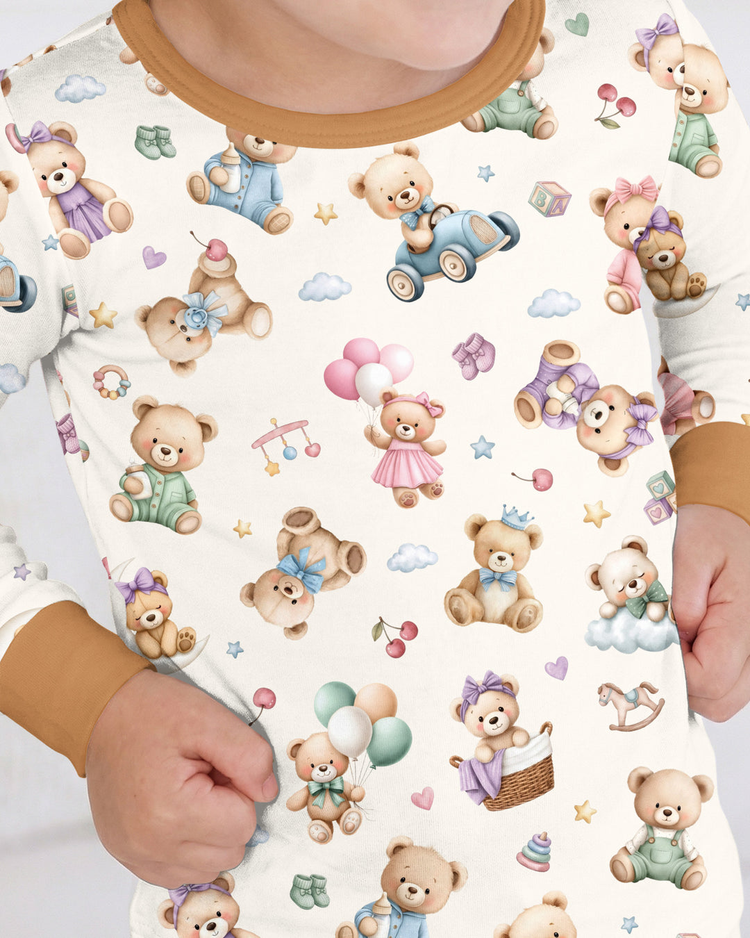 Kawaii Teddy Bamboo Two Piece Long Sleeve Pajama Set