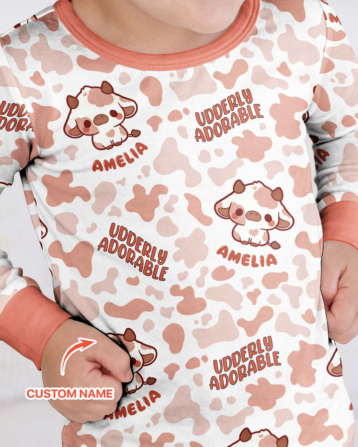 Udderly Adorable Custom Name Bamboo Two Piece Long Sleeve Pajama Set