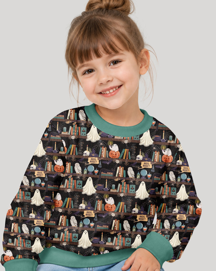 Cute Ghost Witchy Halloween Magic Library Bamboo Crewneck Sweatshirt