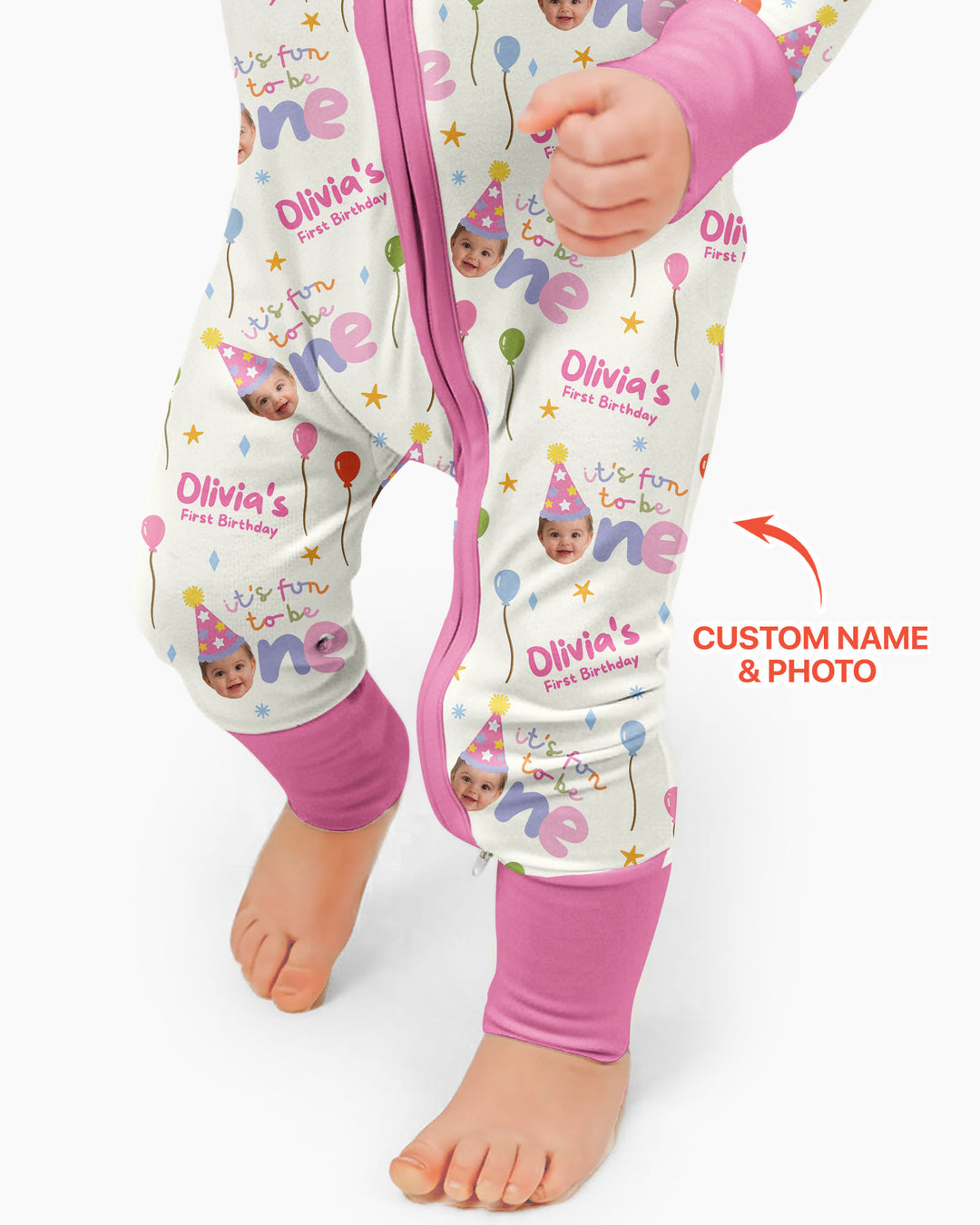 Custom Photo First Birthday Fun Bamboo Convertible Zippy